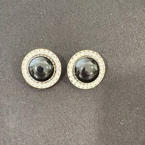 Elegant Black and Gold Stud Clip Earrings